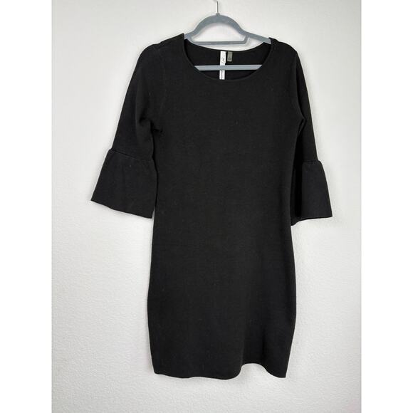 Sweater Dress Black Sz Small Knee Length Stretchy Gothic Bell Sleeve Minimalist - Picture 1 of 9